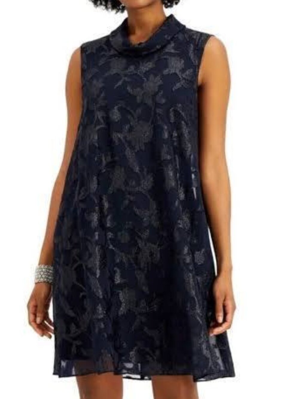 Connected Apparel Sleeveless Cowl Neck Floral Metallic Shift Dress Women 24W NWT